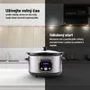 A split image showing a slow cooker in a kitchen setting with text overlays. Náhled obrázku produktu