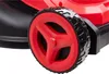 Close-up of a red and black lawnmower wheel. Produktbild-Vorschau