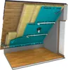 Cross-section of a building wall showing insulation, vapor barrier, and exterior cladding. Produktbild-Vorschau