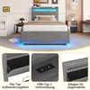 A collage of images showing a bed with LED lighting, storage, and USB ports, along with close-ups of its features. Produktbild-Vorschau