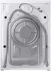 The back of a white washing machine with hoses and a metal panel. Produktbild-Vorschau