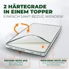 A mattress topper is shown with text overlays explaining its features. Produktbild-Vorschau