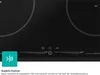 A close-up view of a black induction hob with control panel icons and a promotional overlay. Produktbild-Vorschau