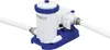A white and blue pool pump with hoses attached, set against a white background. Náhled obrázku produktu