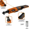 A product image of a cordless ratchet wrench with callouts highlighting its features. Podgląd zdjęcia produktu