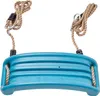 A turquoise plastic swing seat with rope hangers, isolated on a white background. Anteprima dell’immagine prodotto