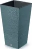 A tall, square planter with a textured blue exterior and a dark gray interior. Voir les images du produit
