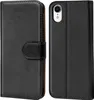 A black flip case for a smartphone is shown from the front and back. Produktbild-Vorschau