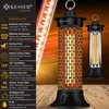 A marketing image showcasing a KESSER outdoor heater with its features listed on the left side. Produktbild-Vorschau