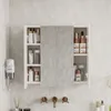 A bathroom cabinet with a sliding mirror, filled with various skincare products, mounted on a tiled wall above a faucet. Náhled obrázku produktu