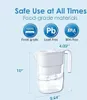 A marketing image for a water filter pitcher, showing its dimensions and safety certifications. Anteprima dell’immagine prodotto