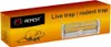 The image shows the packaging of a live trap/rodent trap. The packaging is predominantly orange and yellow with red gradient at the top. It features the brand name 'REPEST' and an illustration of a mouse. A clear image of the trap itself is also visible on Voir les images du produit