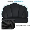 A black chair with a shell-like design, shown with a close-up of its fabric texture. Produktbild-Vorschau