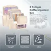 Set van 8 kofferorganizers in beige, inclusief toilettas en Productafbeelding-voorbeeld 5