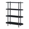 A black, four-shelf bookshelf with oval shelves and thin vertical supports, presented against a white background. Náhled obrázku produktu
