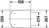 A technical drawing with dimensions of a toilet seat. Produktbild-Vorschau