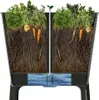 A cross-section of a planter showing plant roots, soil, and a water reservoir. Voir les images du produit