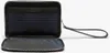 An open black leather clutch bag with multiple card slots and a zippered compartment. Produktbild-Vorschau
