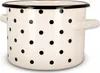 A cream-colored enamel pot with black polka dots and two handles, shown from the side against a white background. Podgląd zdjęcia produktu