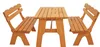 A three-piece wooden garden furniture set consisting of a table and two benches, presented on a white background. Produktbild-Vorschau