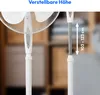 Close-up of a white stand fan's adjustable pole with measurement indicators. Produktbild-Vorschau