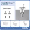 A collage of images showing toilet mounting hardware and different types of toilets. Produktbild-Vorschau