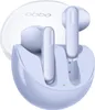 A pair of violet wireless earbuds in their charging case. Produktbild-Vorschau