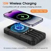 A smartphone is shown wirelessly charging on a black power bank. Produktbild-Vorschau