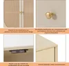 A collage of four images showcasing details of a beige sideboard/cabinet. Produktbild-Vorschau