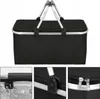 A black picnic basket with silver handles is shown against a white background. The image includes close-up views of the basket's interior lining, a handle joint, and zippers. Anteprima dell’immagine prodotto