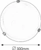 A top-down view of a round, white ceiling light with three small, hexagonal fixtures attached to the rim. A measurement line with 'Ø 300mm' indicates the diameter. Produktbild-Vorschau