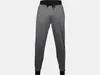 A pair of grey joggers with a black waistband and cuffs, shown against a plain light grey background. Produktbild-Vorschau
