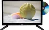 A black flat-screen TV with a DVD inserted, displaying a picture of seashells on a beach. Voir les images du produit