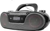 A black boombox with a silver speaker grille and red accents on the speakers, shown against a white background. Voir les images du produit