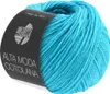 A ball of turquoise yarn with a black label wrapped around it. Produktbild-Vorschau