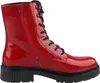Das Bild zeigt einen roten Stiefel der von der Seite betrachtet wird. Der Stiefel hat eine einfache Form und wirkt robust mit einem hohen Absatz. Produktbild-Vorschau