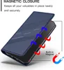 A blue phone case is shown with arrows indicating a magnetic closure feature. Produktbild-Vorschau
