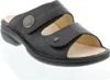 A black leather sandal is shown against a white background. Produktbild-Vorschau