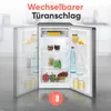 An open refrigerator with food items inside, set in a kitchen environment. Produktbild-Vorschau
