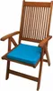 A wooden garden chair with a blue cushion, photographed against a white background. Produktbild-Vorschau