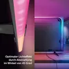 A split image showing the side and back of a TV with gradient LED lighting effects. Produktbild-Vorschau