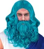 Blaue Neptun & Poseidon Perücke mit Bart & Schnurrbart Produktbild-Vorschau 2