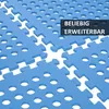 A close-up view of interlocking blue puzzle mats with circular holes, arranged in a grid pattern. Produktbild-Vorschau