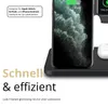 A black charging station with a phone, Apple Watch, and AirPods charging on it. Produktbild-Vorschau