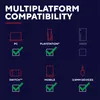 Marketing image showing compatibility of a product with different platforms. Produktbild-Vorschau