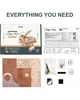 A collage of images showing the contents of a RoboTime 3D Wooden Toy Box Magic Piano kit, including the box, instructions, wooden pieces, and accessories. Podgląd zdjęcia produktu