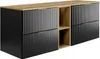 A modern bathroom vanity unit with a black matte finish and a wood-effect top and shelving. Anteprima dell’immagine prodotto