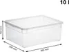 A clear, transparent storage box with a lid, shown with dimensions indicated by measurement lines and labels. Produktbild-Vorschau