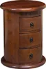 A round wooden nightstand with three drawers. Voir les images du produit