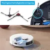 A collage showing replacement side brushes for a robot vacuum cleaner and the robot vacuum cleaner in use. Produktbild-Vorschau